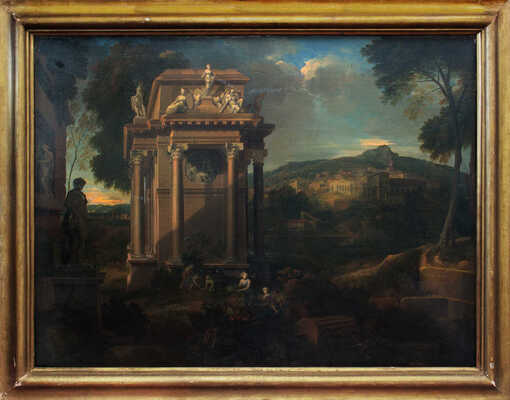 Неизвестный художник (римская школа). Аркадский пейзаж с классическими руинами